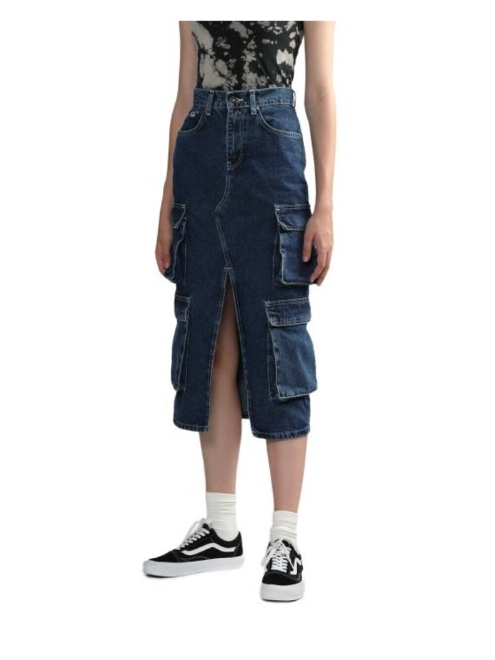 The Ragged Priest Cargo Skirt Size 30 Denim High Rise Front Slit Blue Cotton